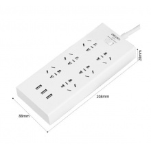 得力 18284 單控六聯拖線板插座+3USB 白色 2米